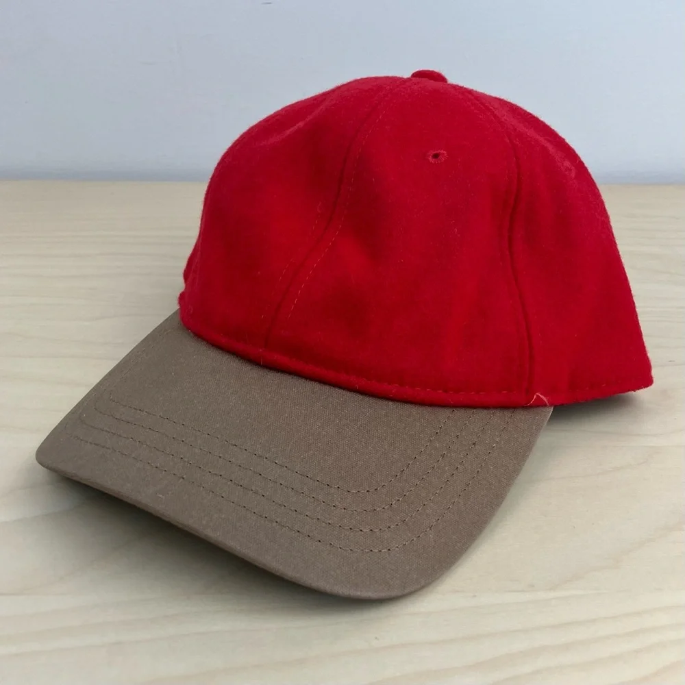 L.L. Bean Hat Leather Strapback Red Wool Blend Baseball Cap Blank OSFA